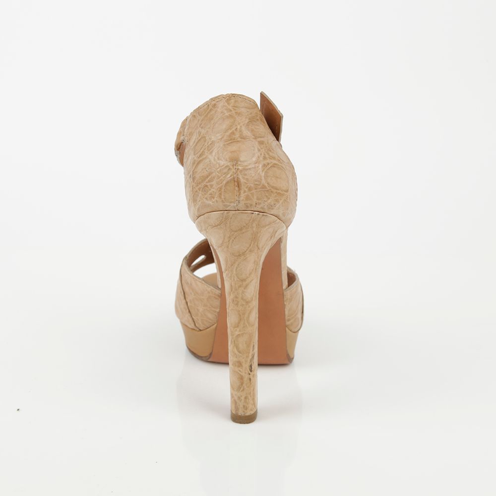Women's Beige Leather Strap Open Toe Heel Size
