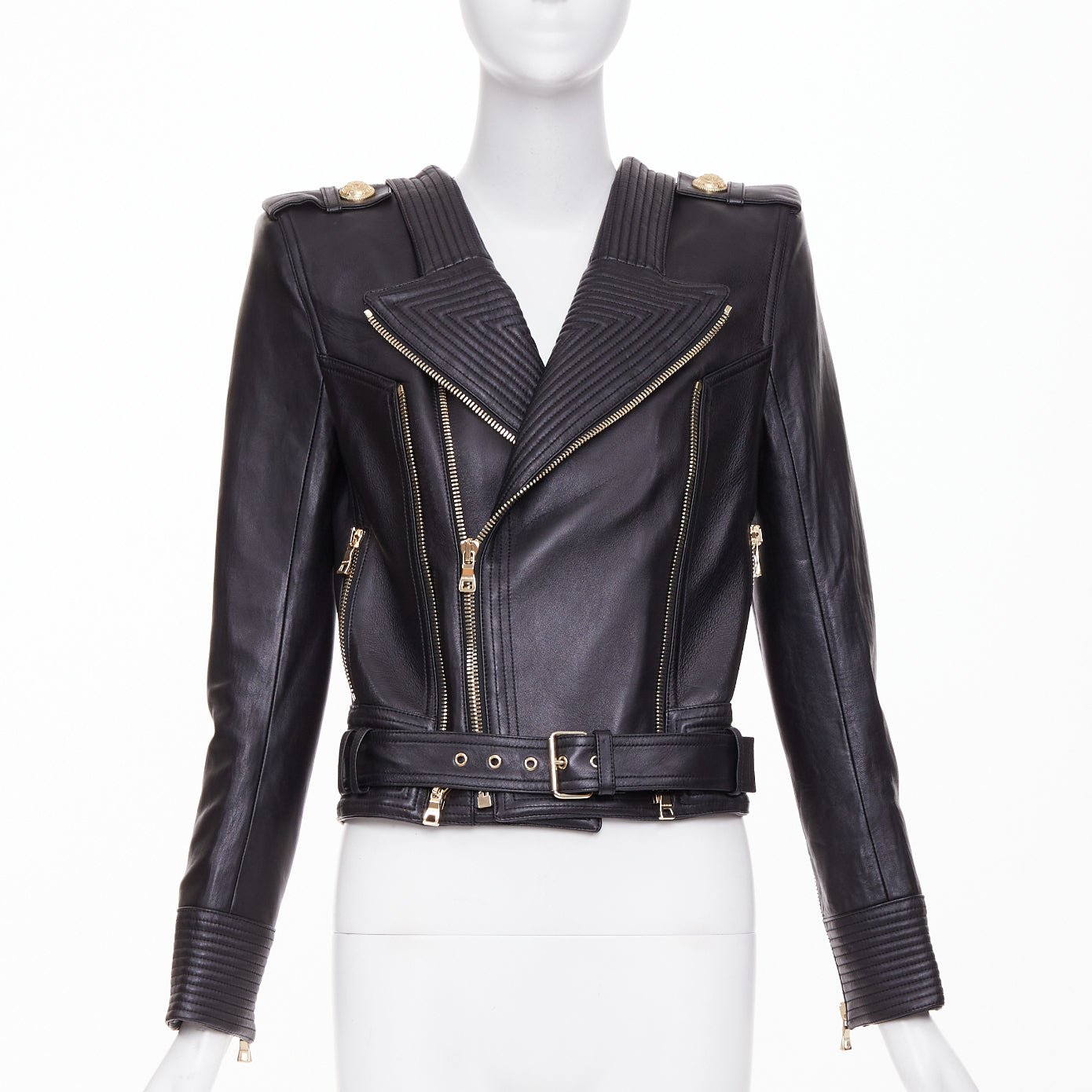Women's Balmain quilted leather asymmetric biker jacket
