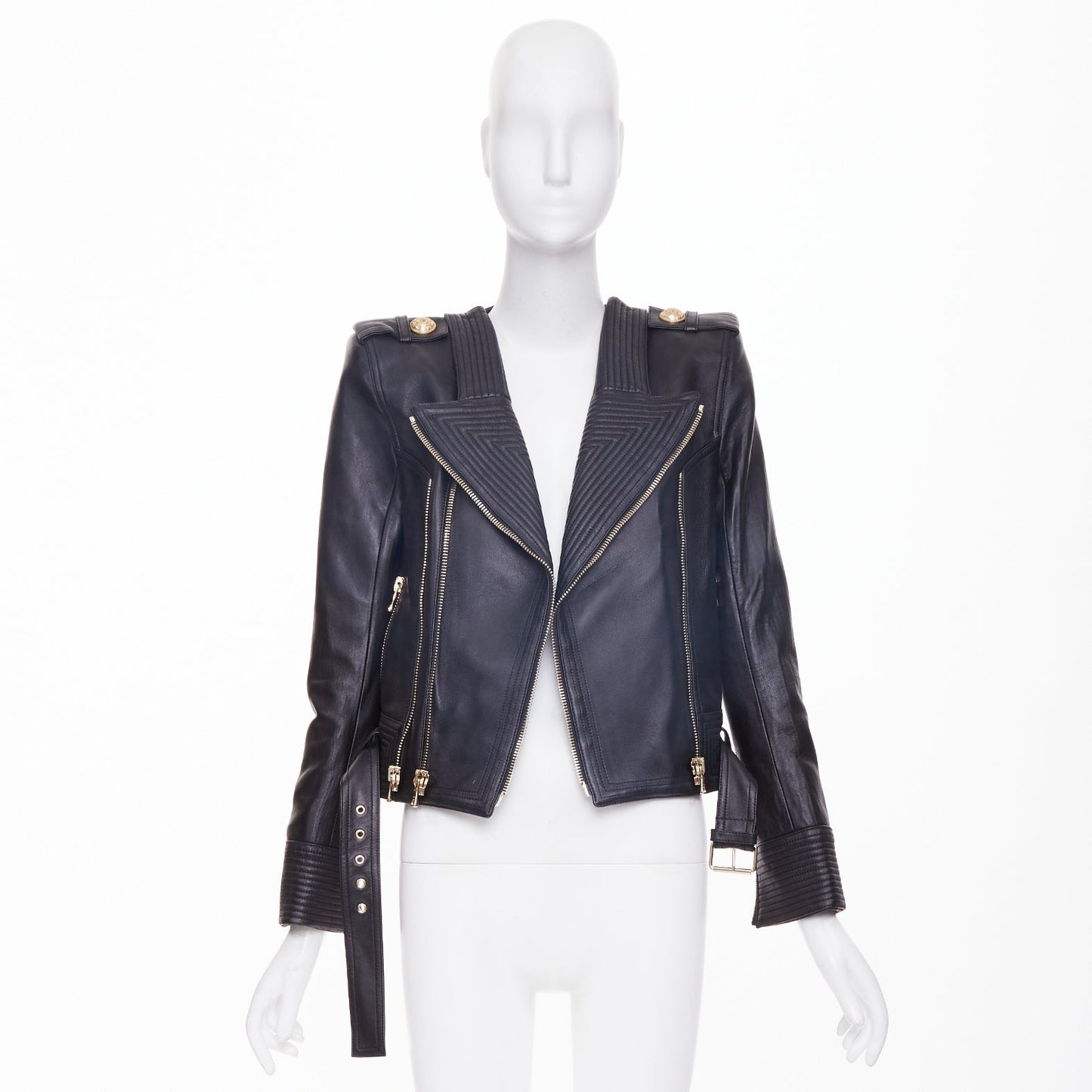 Women's Balmain quilted leather asymmetric biker jacket