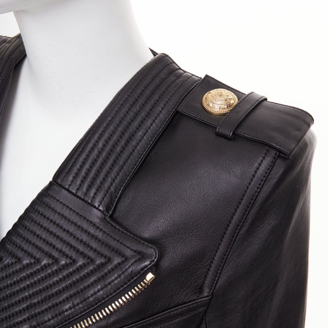Women's Balmain quilted leather asymmetric biker jacket
