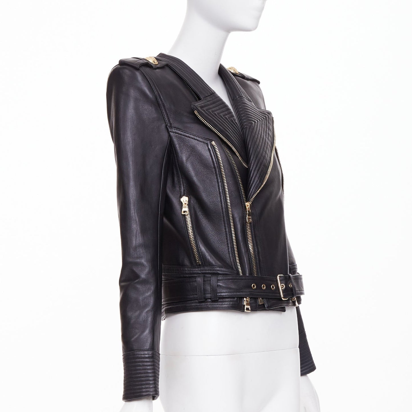 Women's Balmain quilted leather asymmetric biker jacket