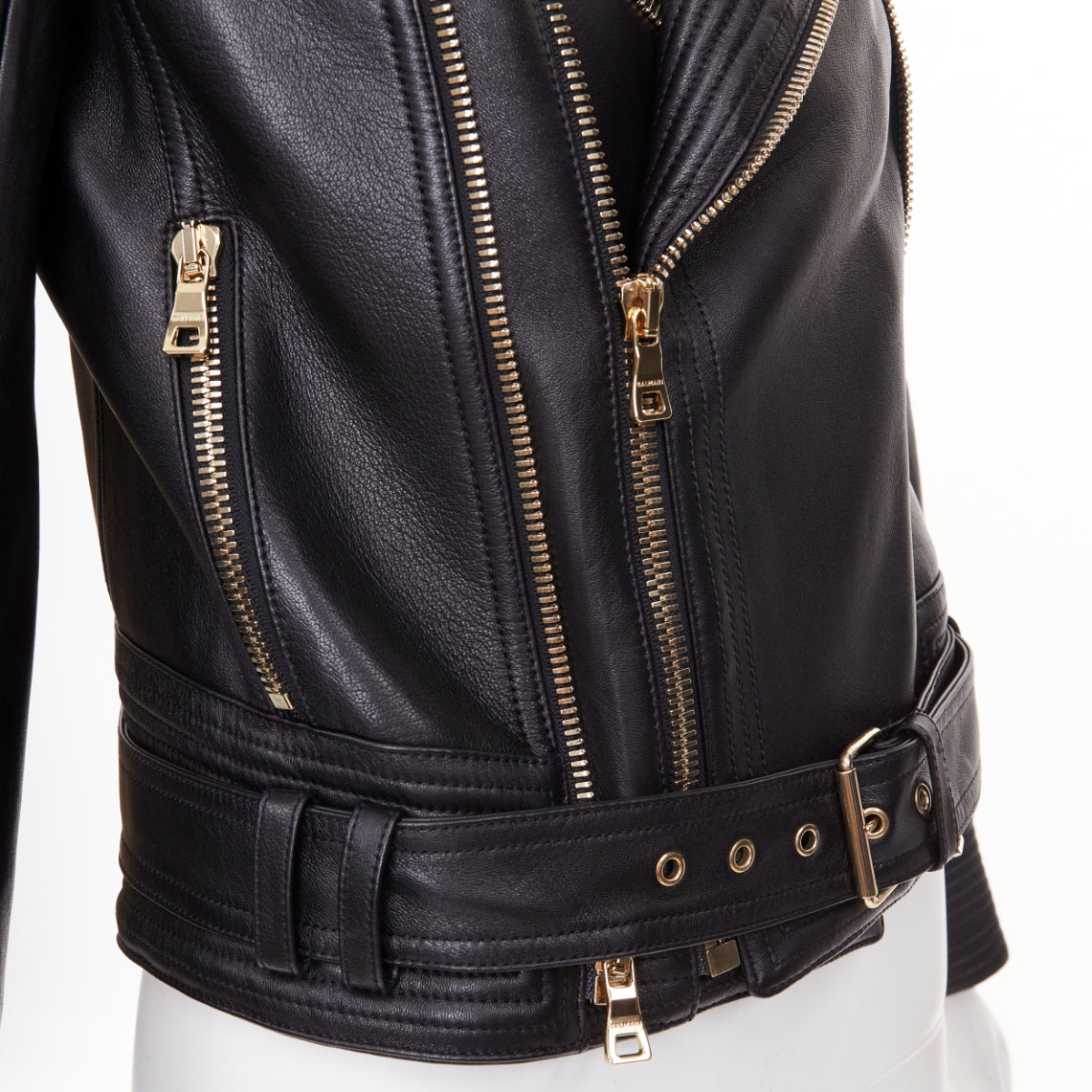 Women's Balmain quilted leather asymmetric biker jacket