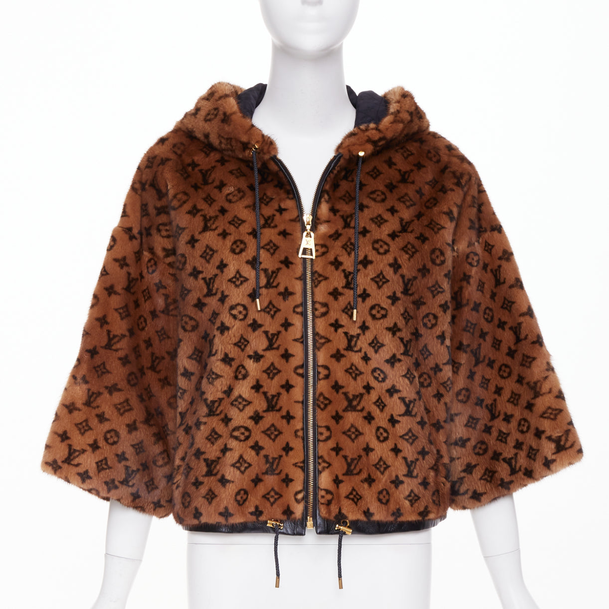 Women's Louis Vuitton Monogram Mink Fur drawstring zip jacket