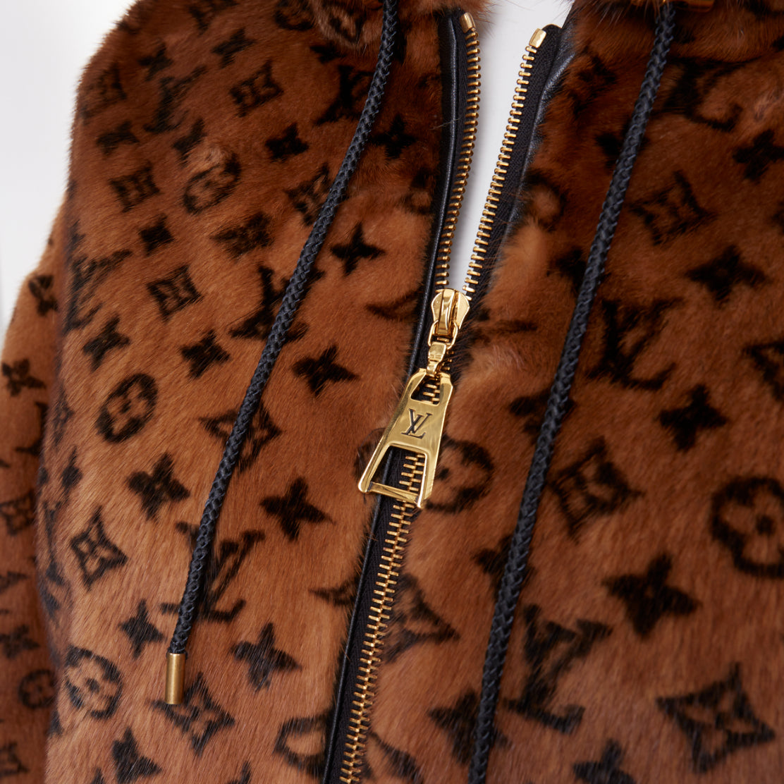 Women's Louis Vuitton Monogram Mink Fur drawstring zip jacket