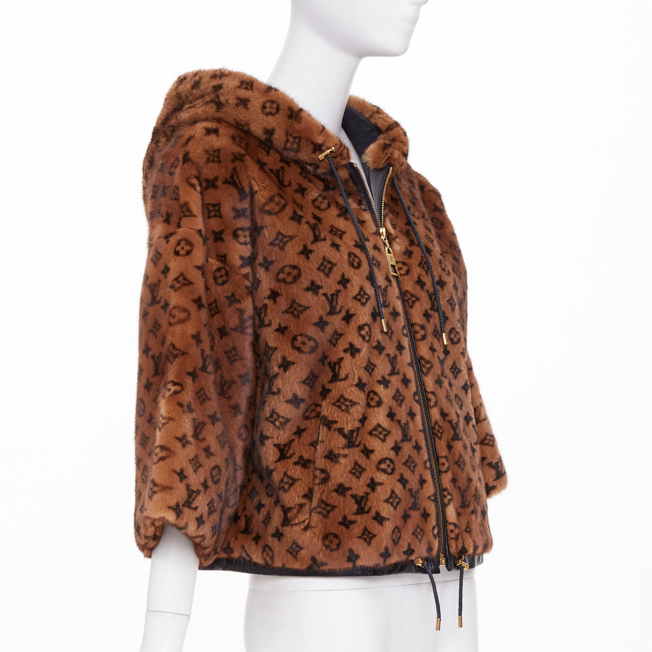 Women's Louis Vuitton Monogram Mink Fur drawstring zip jacket