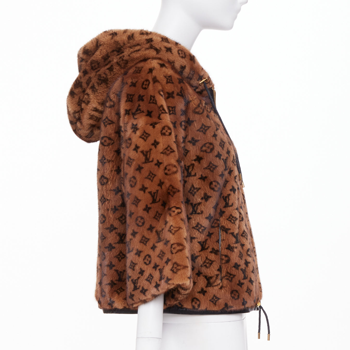 Women's Louis Vuitton Monogram Mink Fur drawstring zip jacket