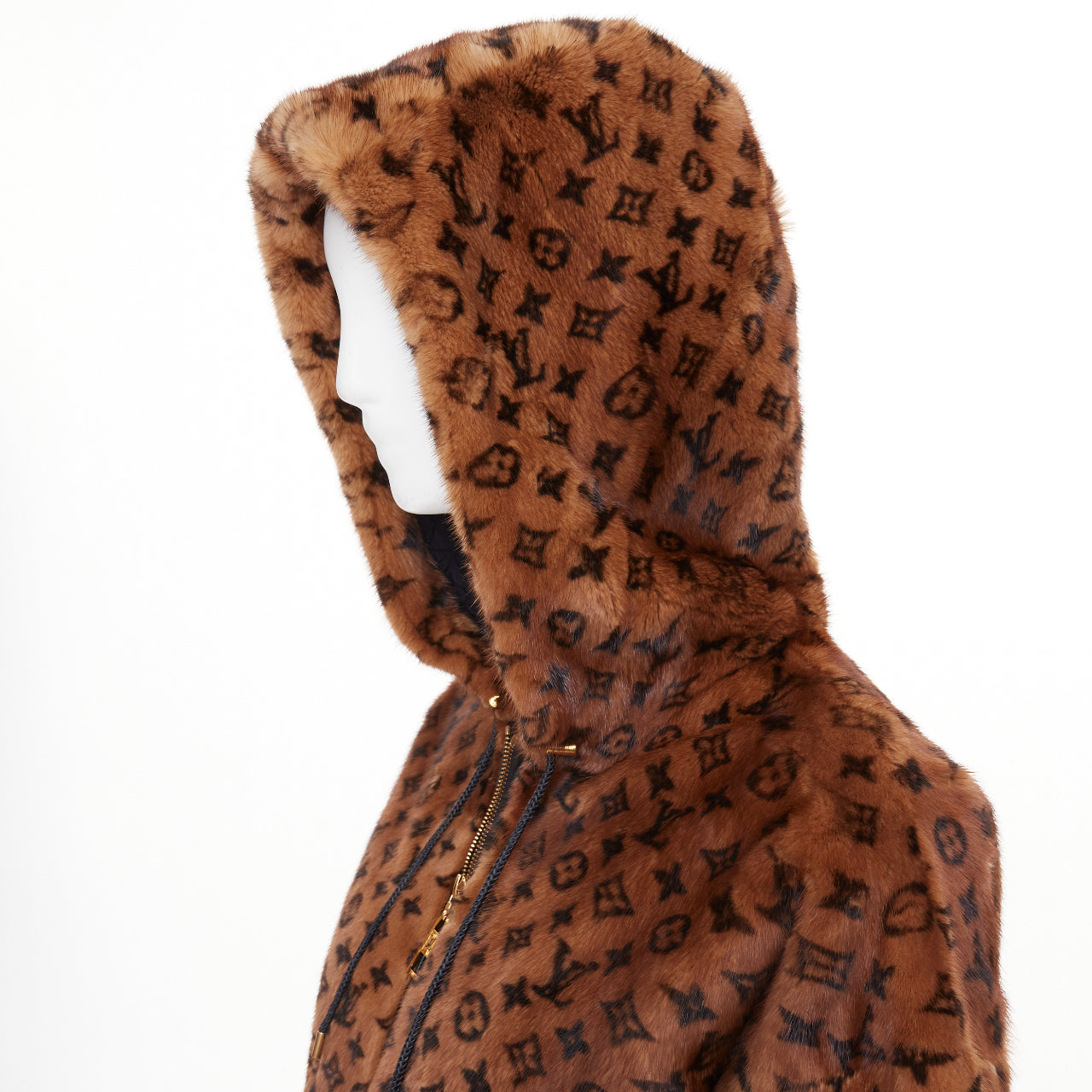 Women's Louis Vuitton Monogram Mink Fur drawstring zip jacket