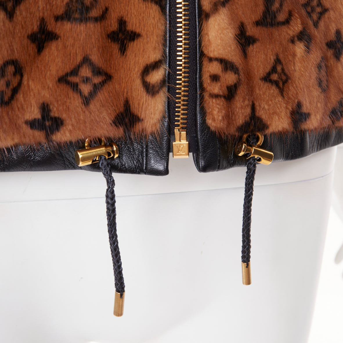 Women's Louis Vuitton Monogram Mink Fur drawstring zip jacket