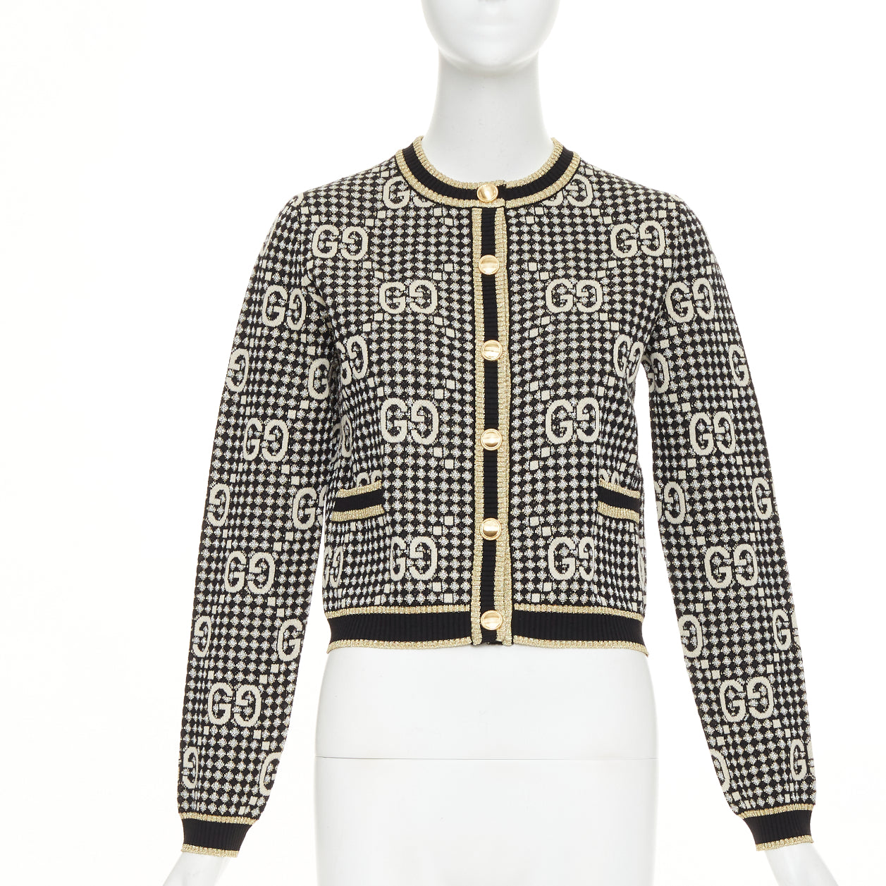 Women's Gucci GG Diamond wool blend metallic web cardigan