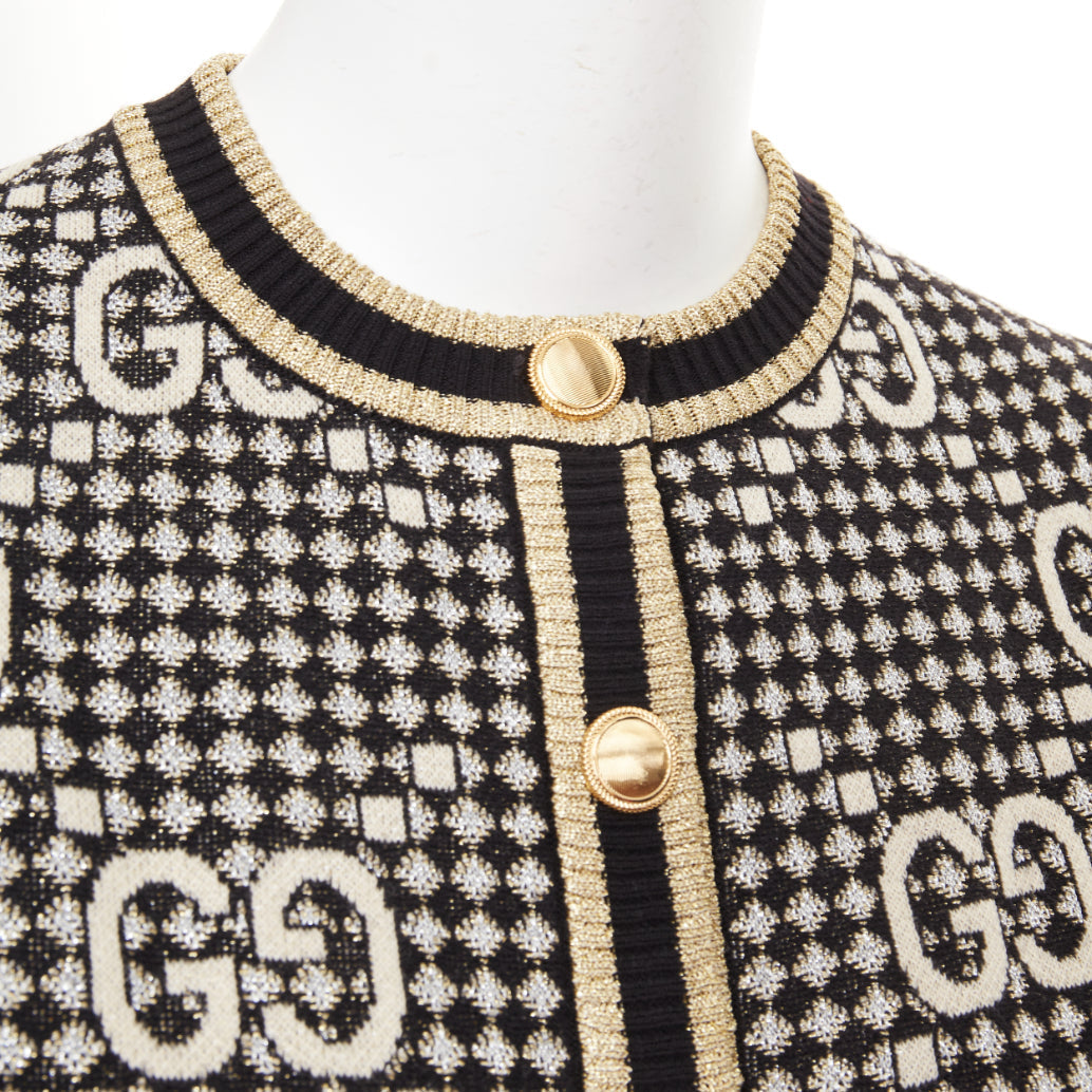 Women's Gucci GG Diamond wool blend metallic web cardigan