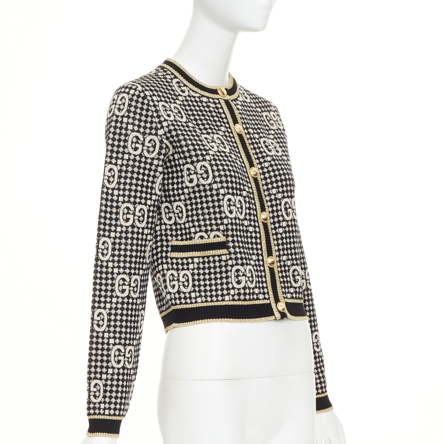 Women's Gucci GG Diamond wool blend metallic web cardigan