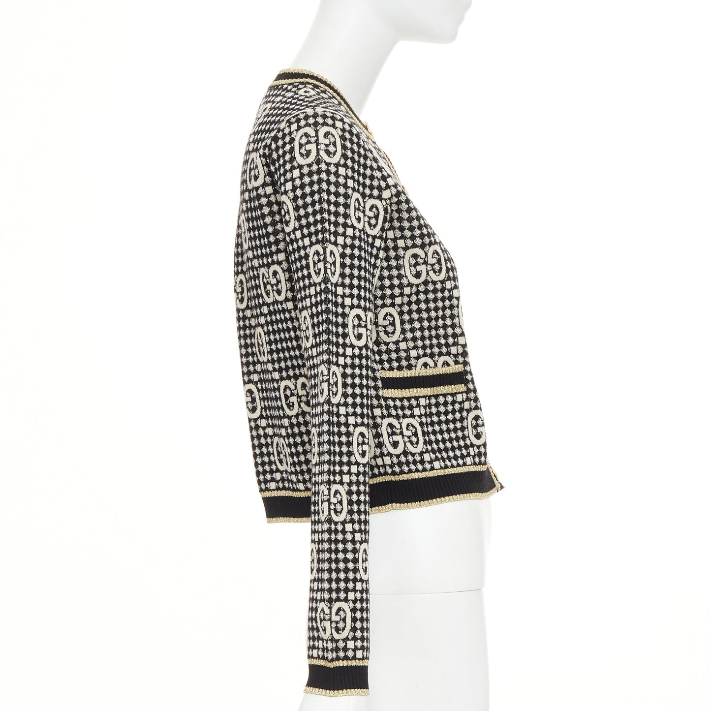 Women's Gucci GG Diamond wool blend metallic web cardigan