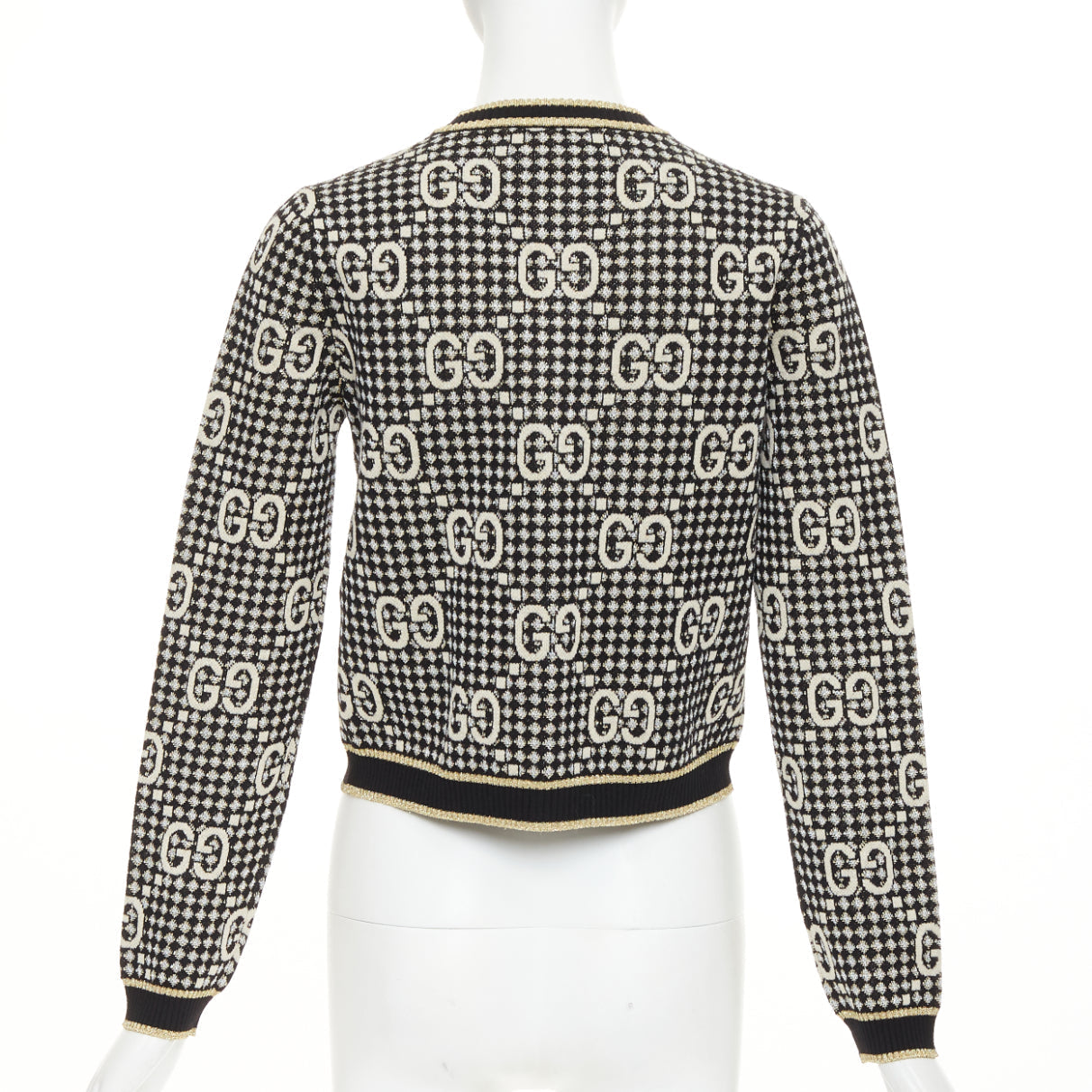 Women's Gucci GG Diamond wool blend metallic web cardigan