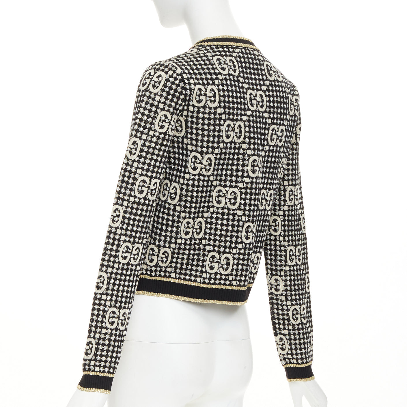 Women's Gucci GG Diamond wool blend metallic web cardigan