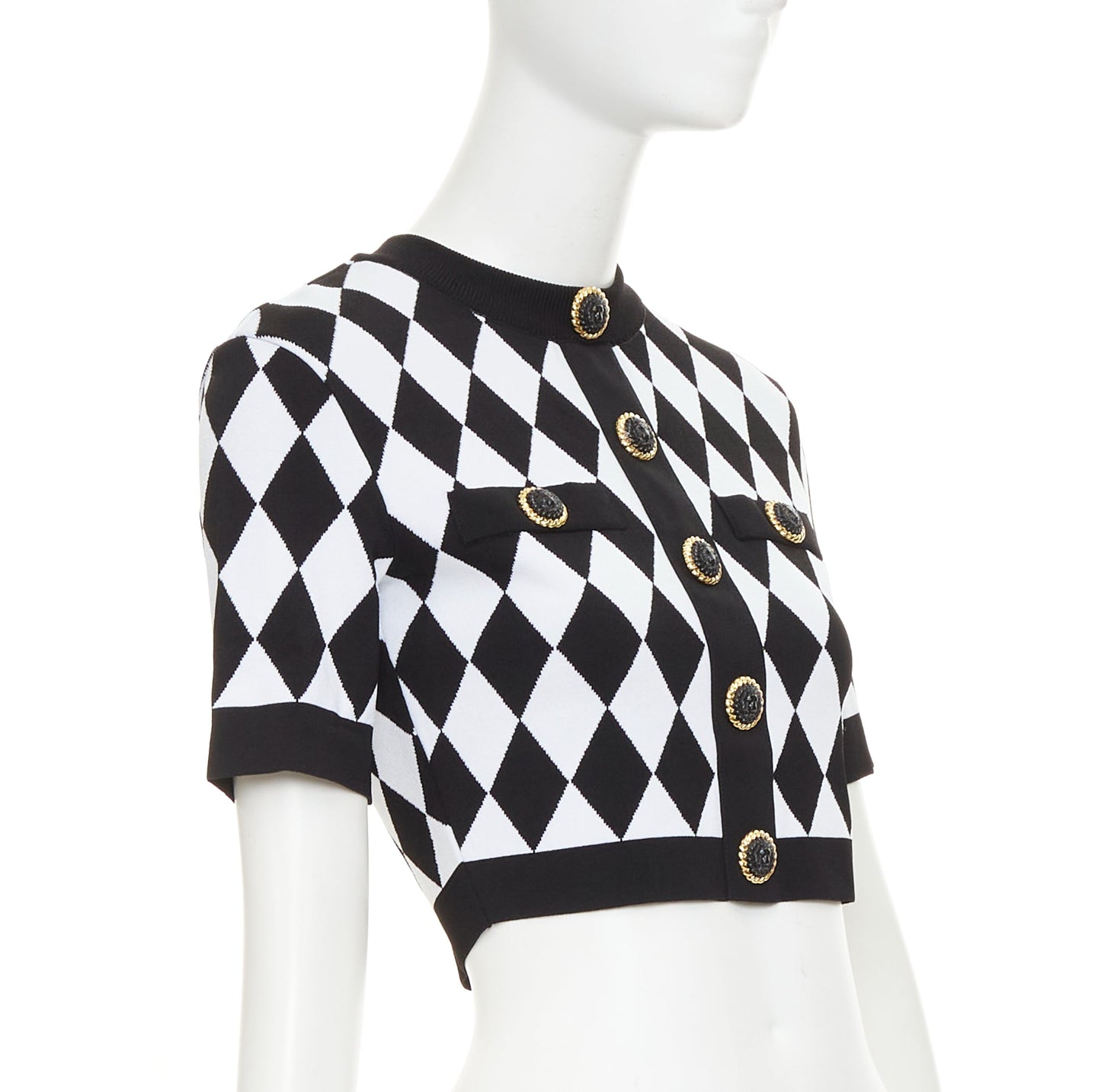 Women's Balmain diamond check gold lion buttons sweater