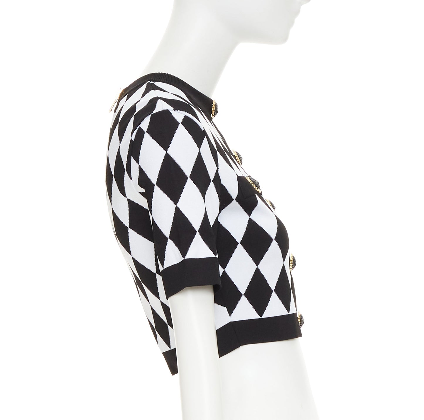 Women's Balmain diamond check gold lion buttons sweater
