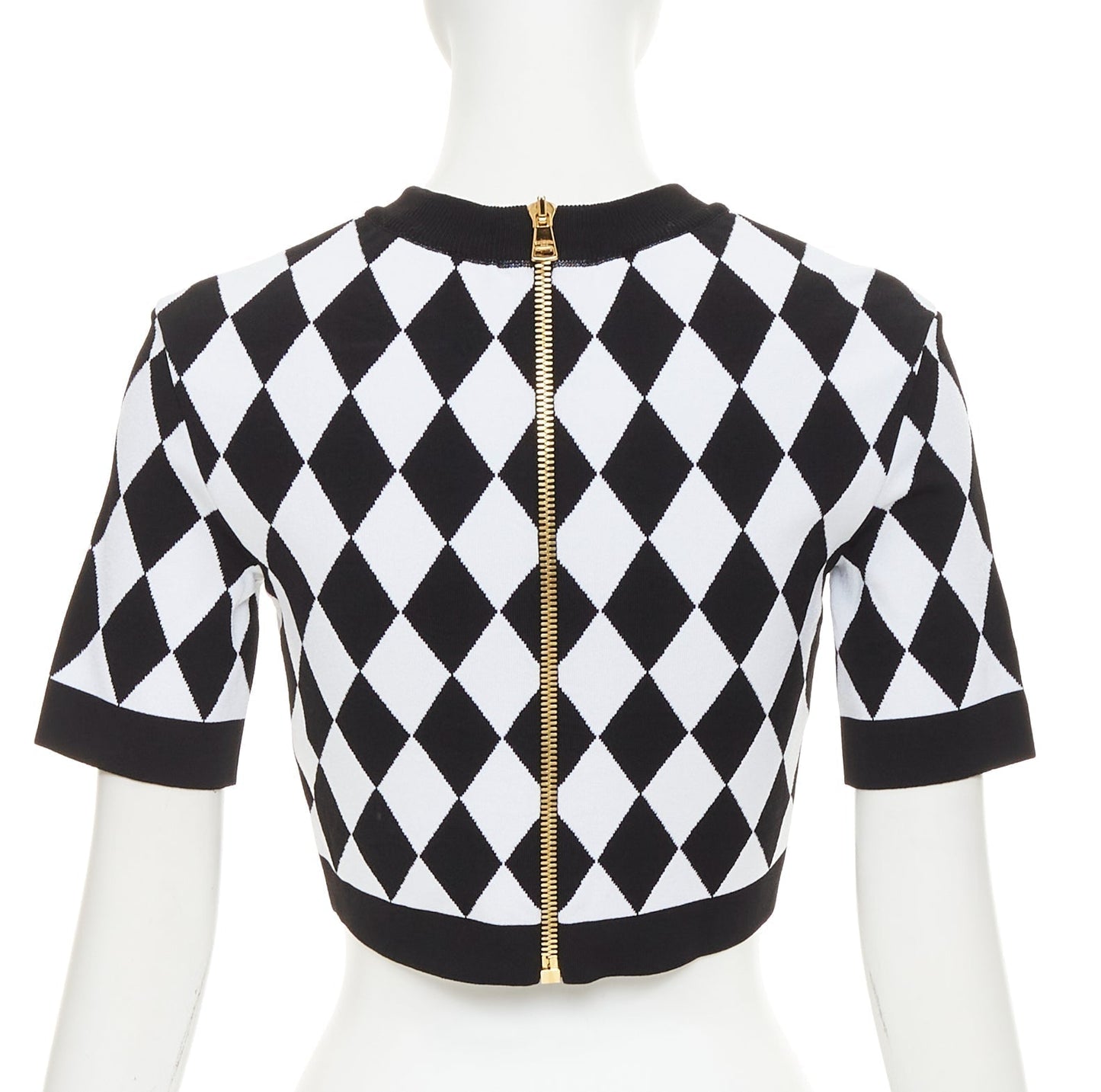Women's Balmain diamond check gold lion buttons sweater