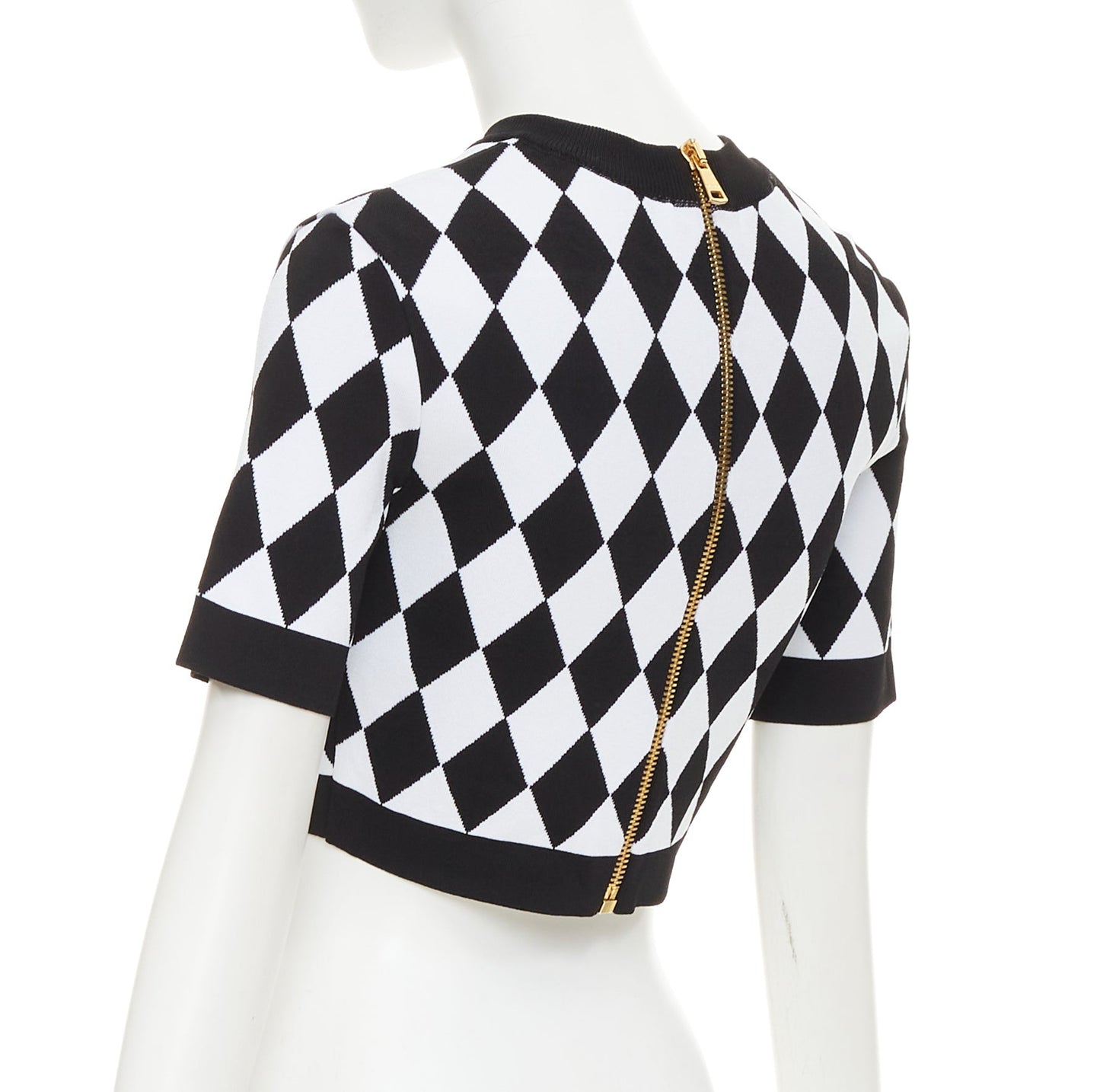 Women's Balmain diamond check gold lion buttons sweater
