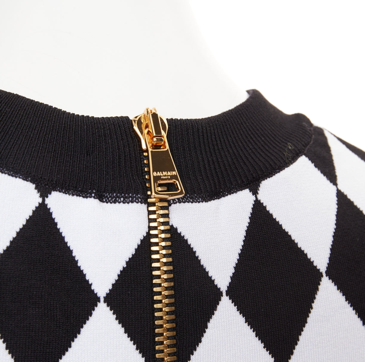 Women's Balmain diamond check gold lion buttons sweater