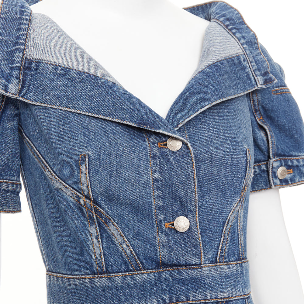 Women's Alexander McQueen denim open boat neck sleeve dress