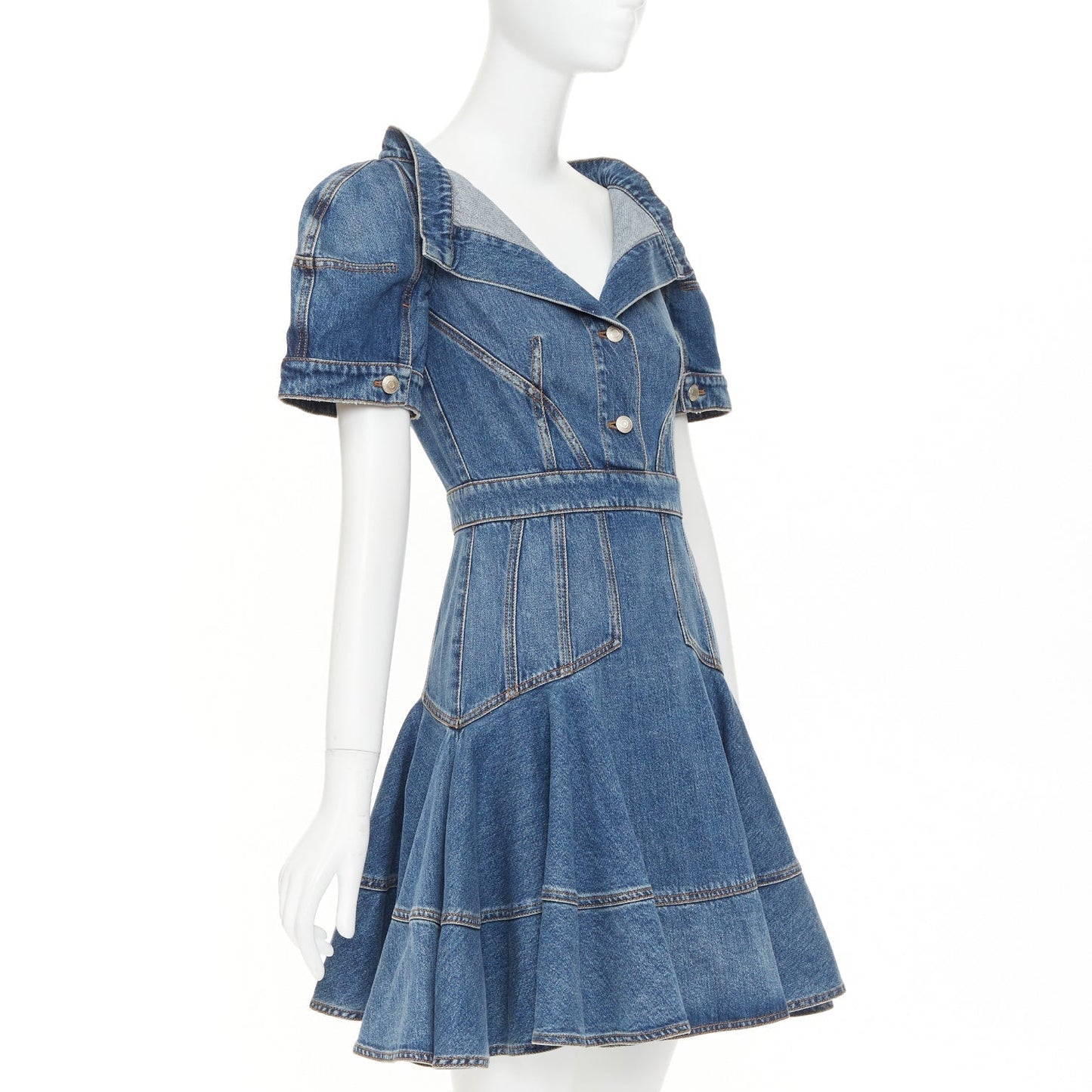 Women's Alexander McQueen denim open boat neck sleeve dress