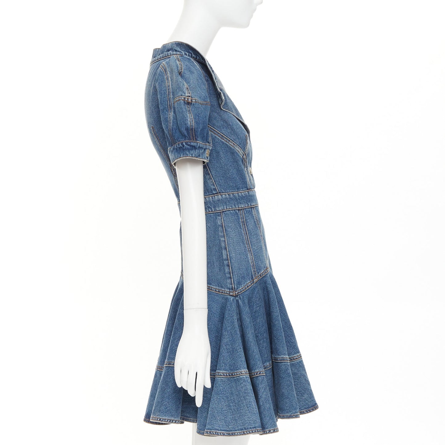 Women's Alexander McQueen denim open boat neck sleeve dress