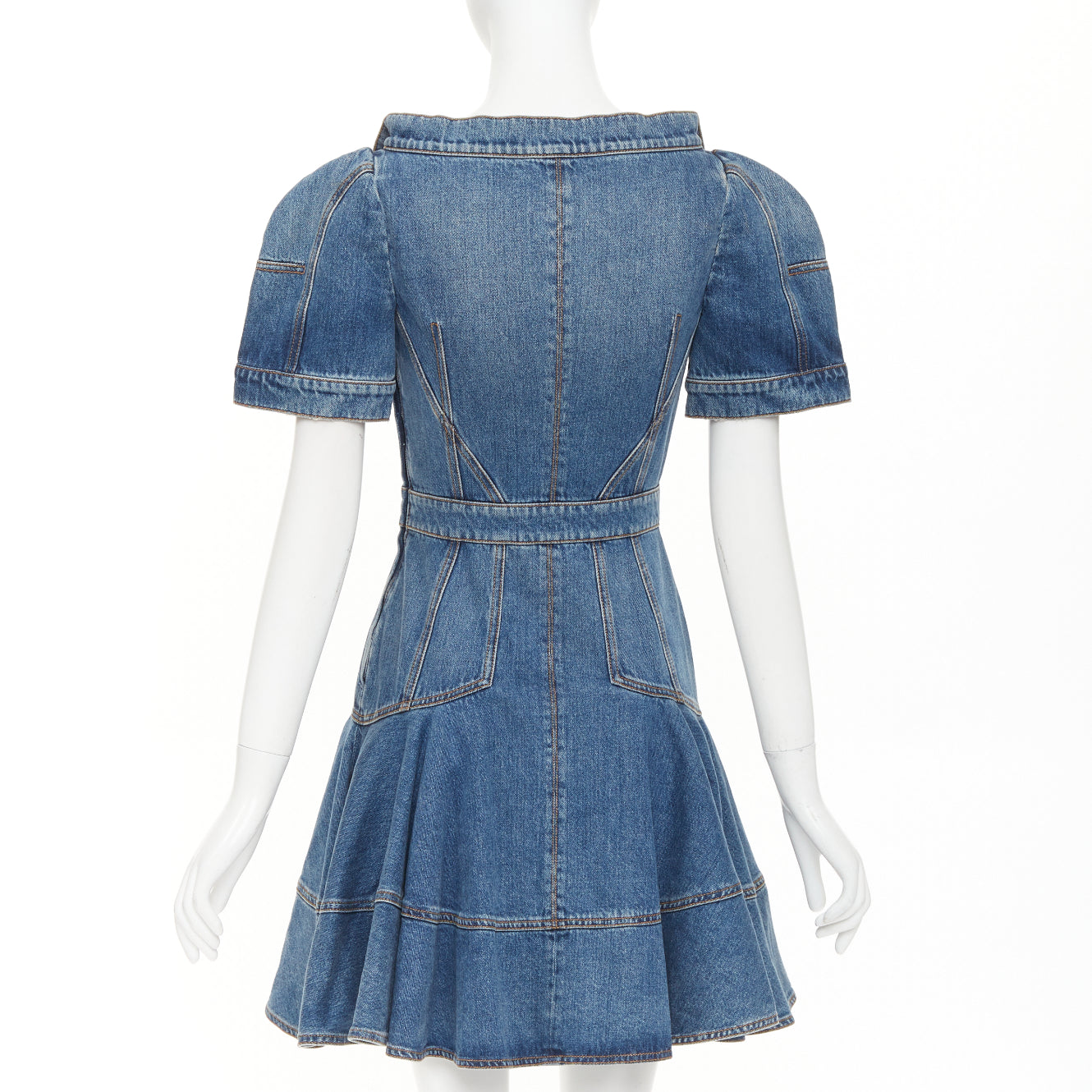 Women's Alexander McQueen denim open boat neck sleeve dress