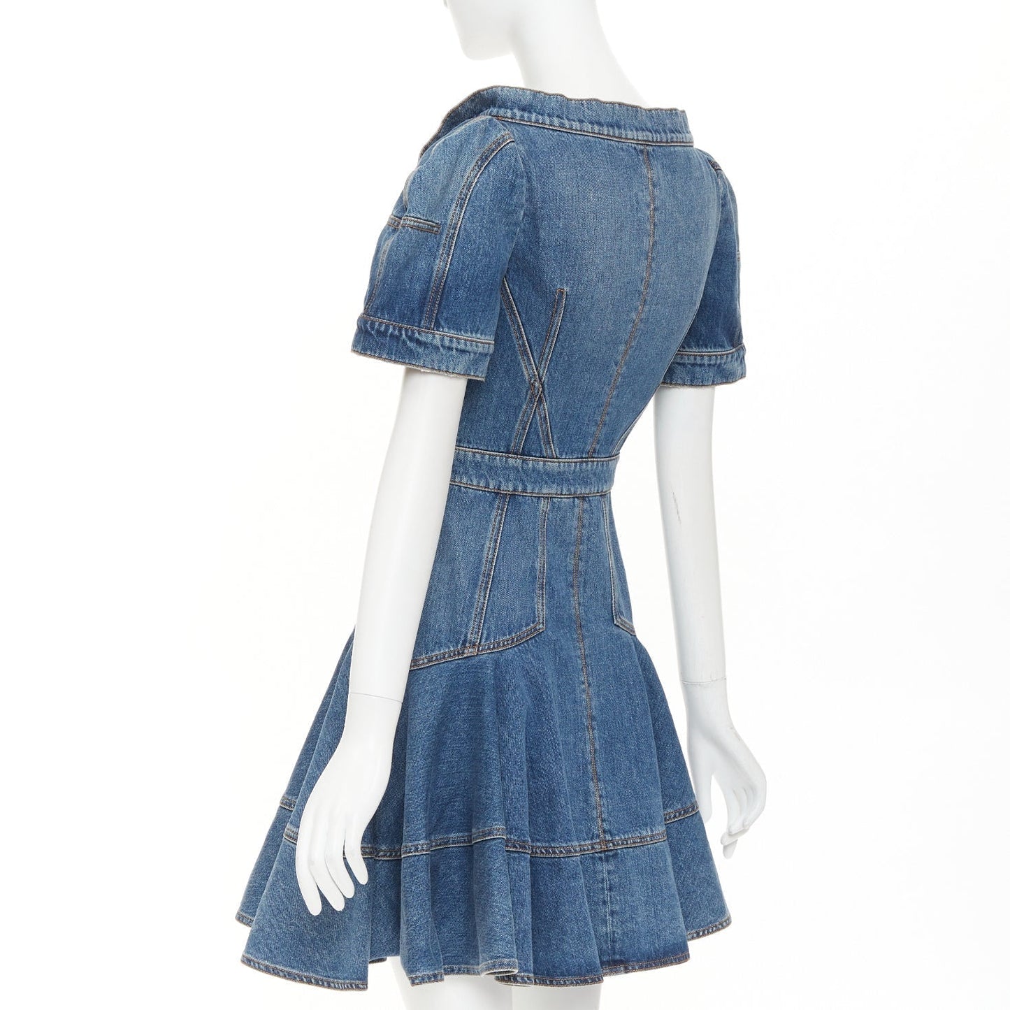 Women's Alexander McQueen denim open boat neck sleeve dress