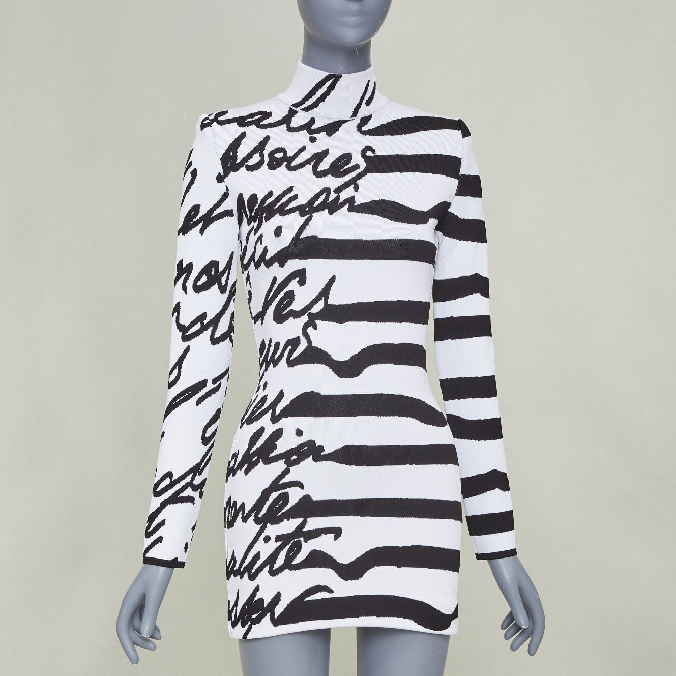 Women's Balmain script stripe jacquard mock neck dress