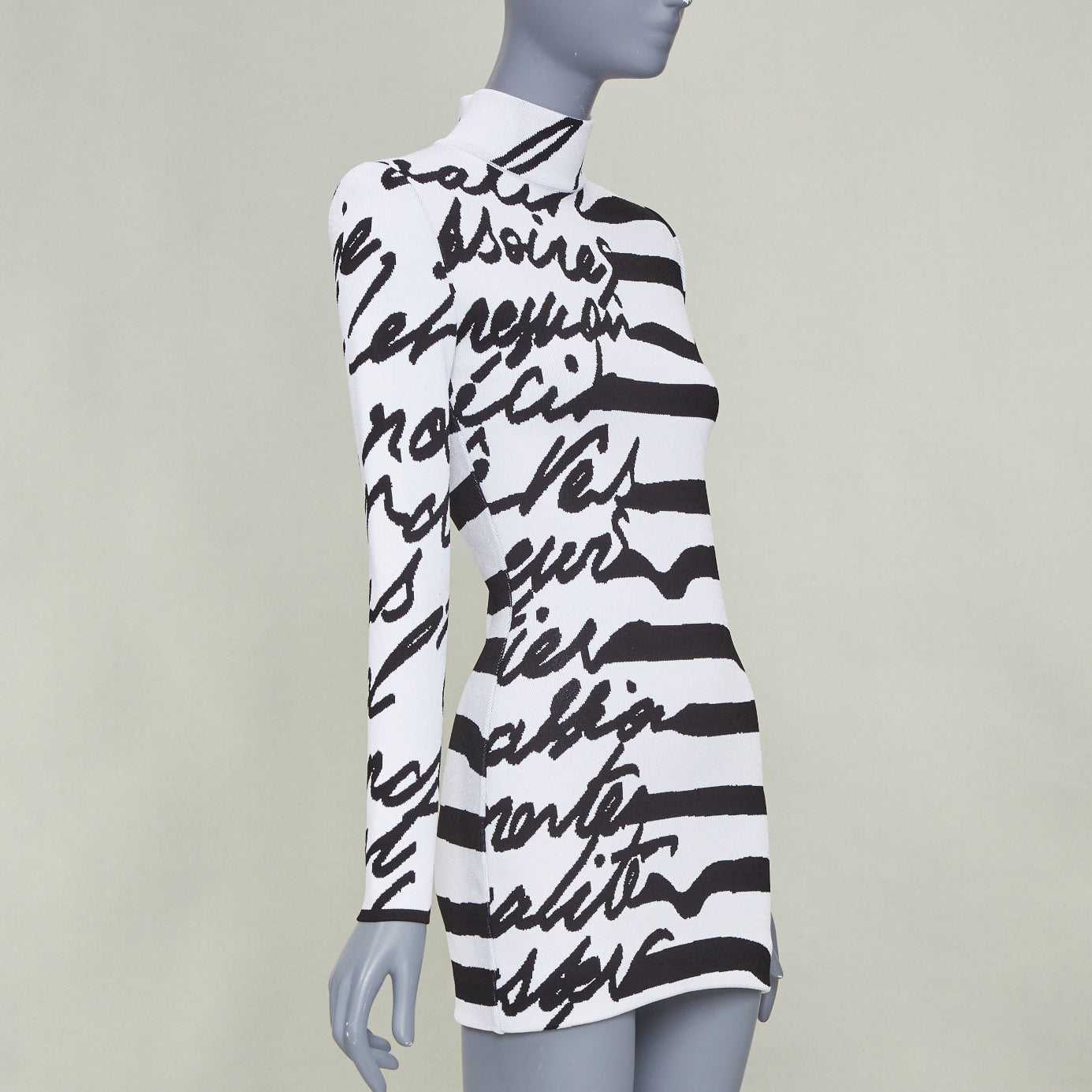 Women's Balmain script stripe jacquard mock neck dress