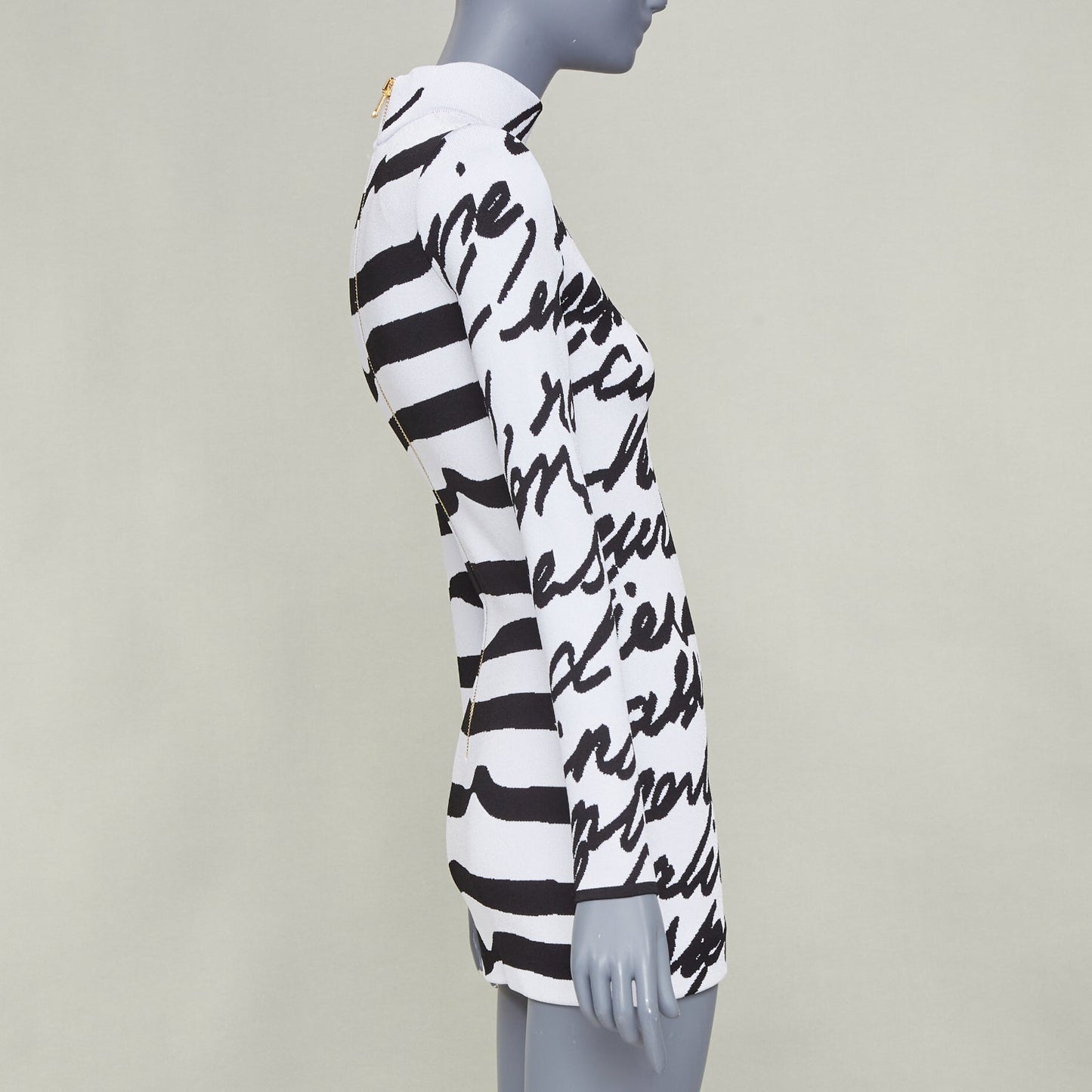 Women's Balmain script stripe jacquard mock neck dress