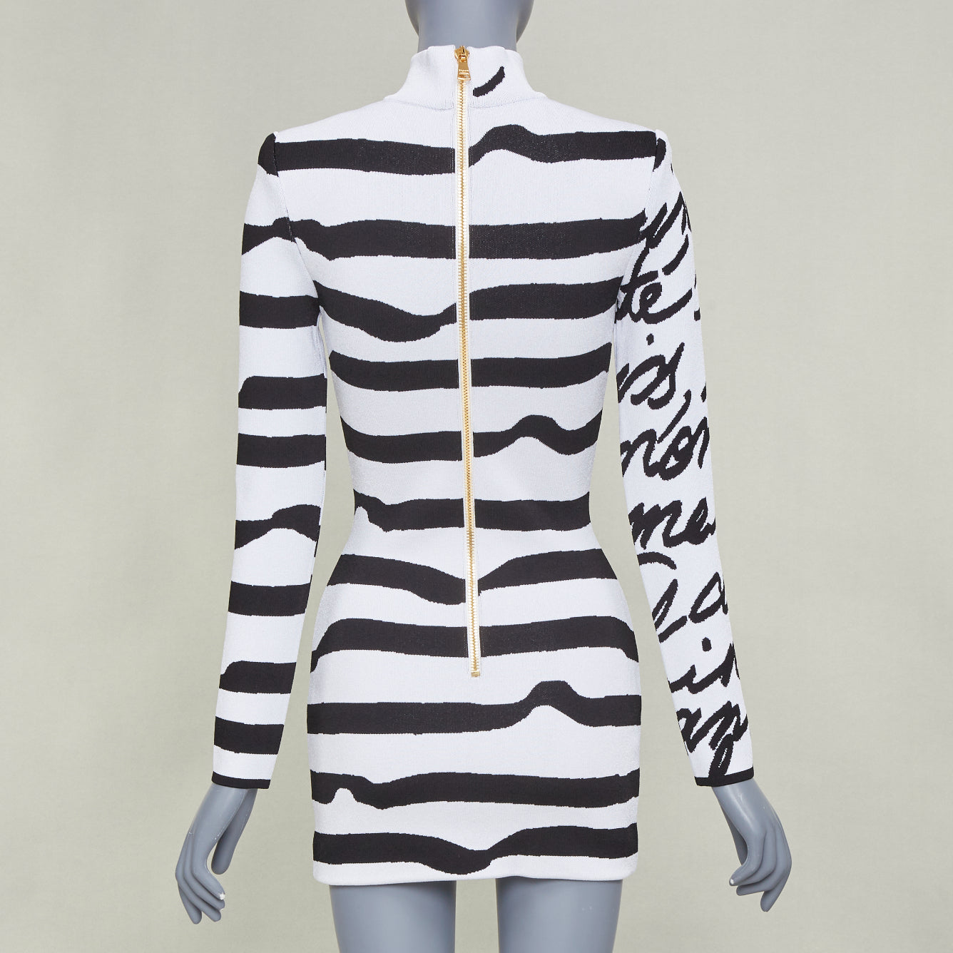 Women's Balmain script stripe jacquard mock neck dress