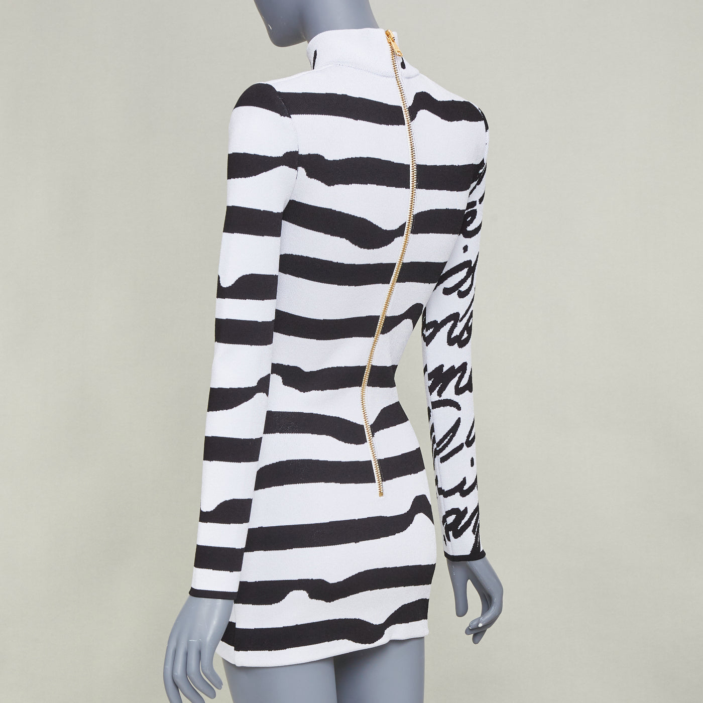 Women's Balmain script stripe jacquard mock neck dress
