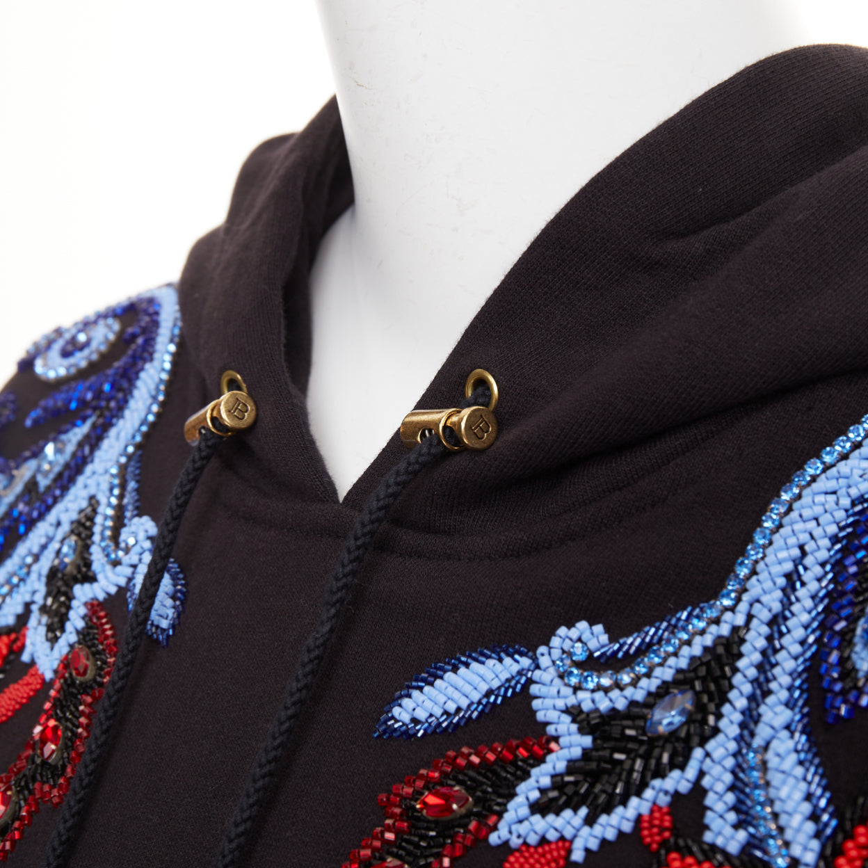Women's Balmain crystal rhinestone bead baroque logo hoodie