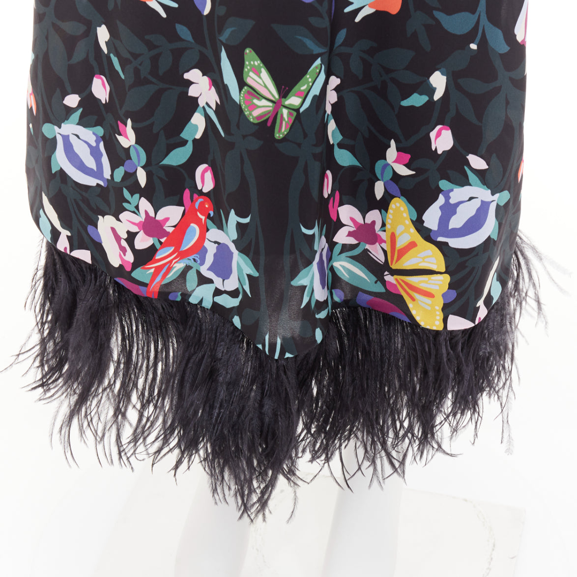 Women's Valentino floral butterflies print feather cuff dress