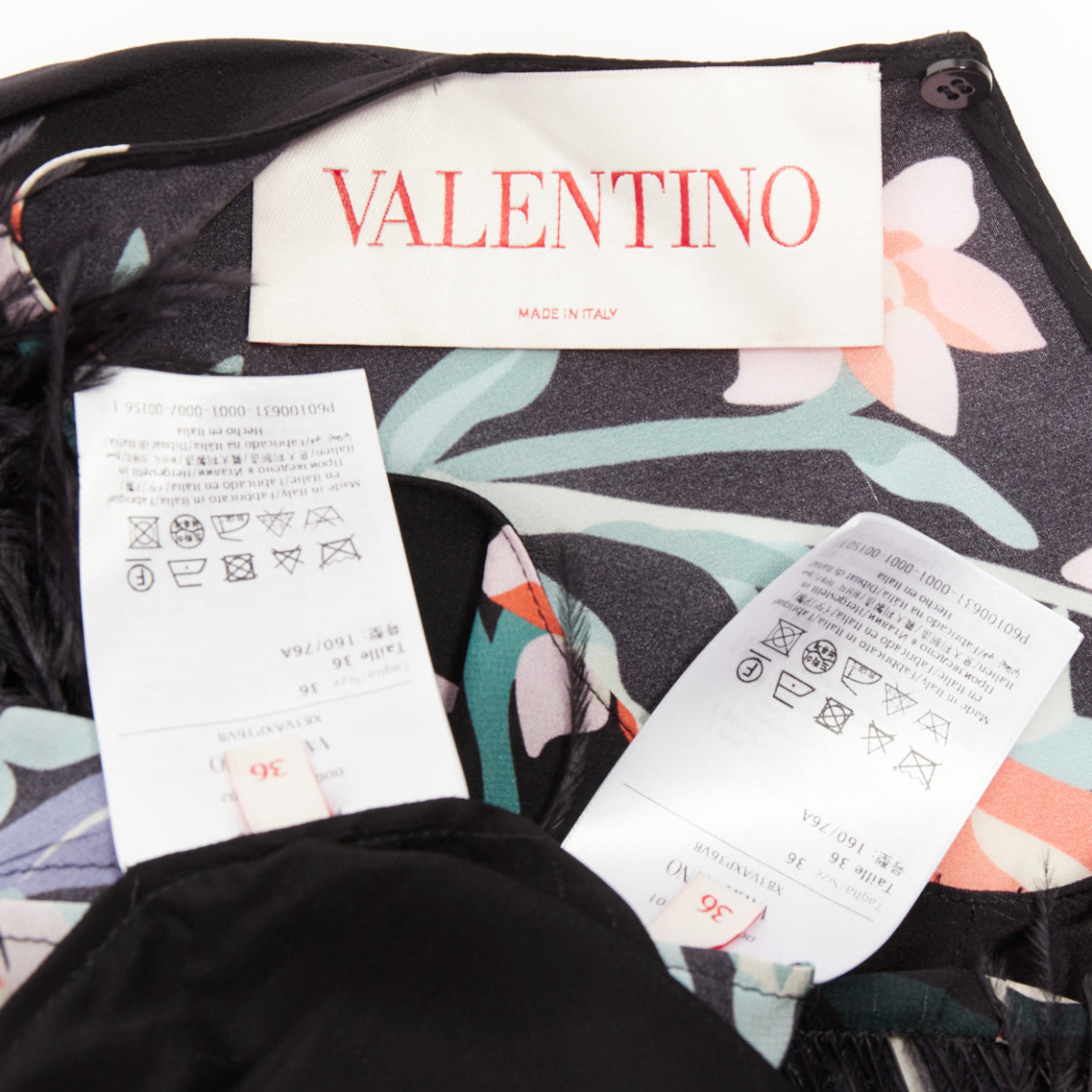 Women's Valentino floral butterflies print feather cuff dress