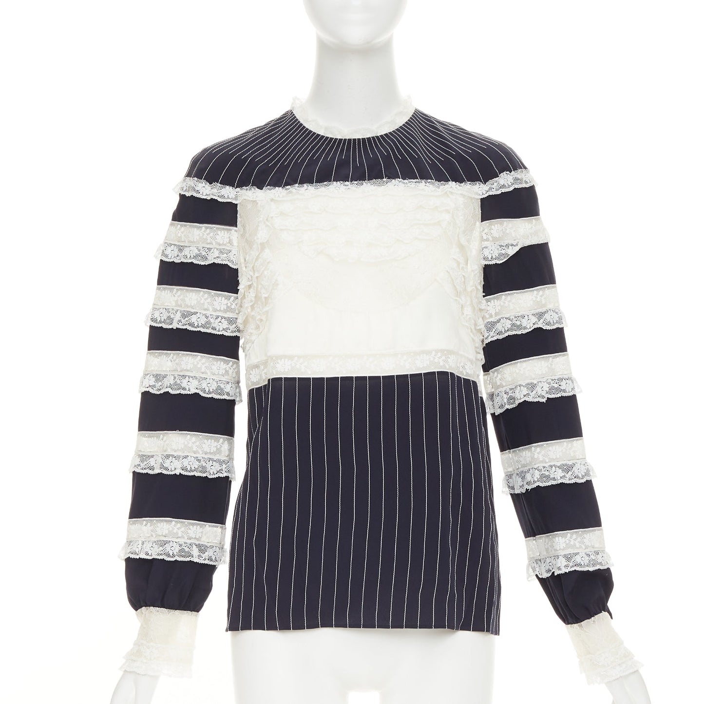 Women's Valentino silk pinstripe lace panelled top