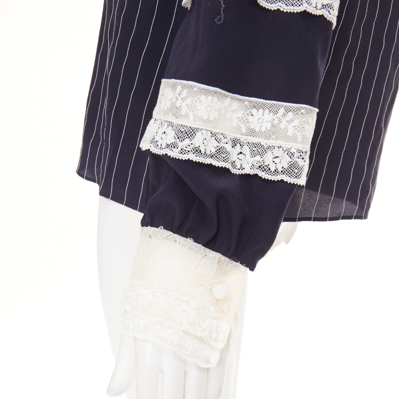 Women's Valentino silk pinstripe lace panelled top