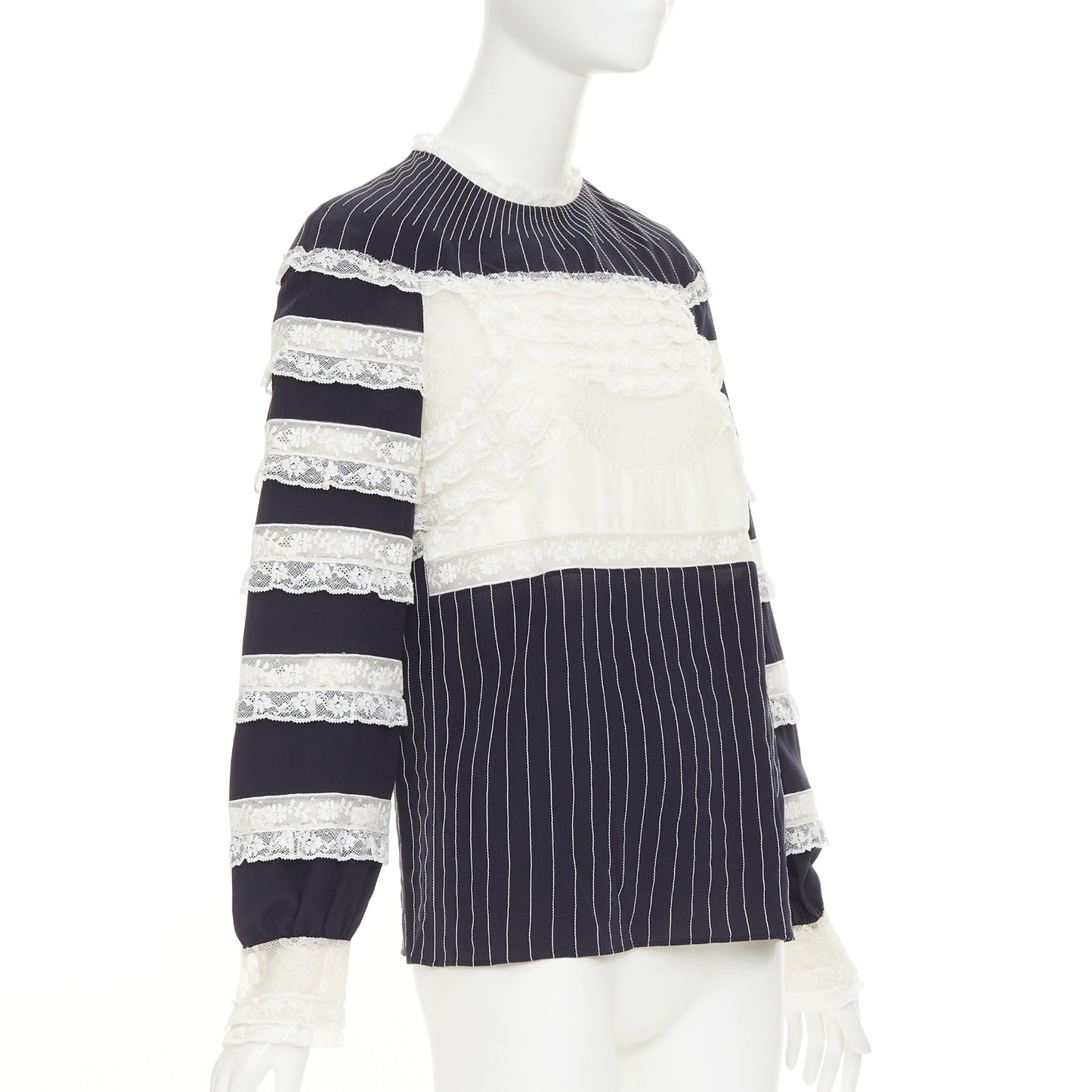 Women's Valentino silk pinstripe lace panelled top