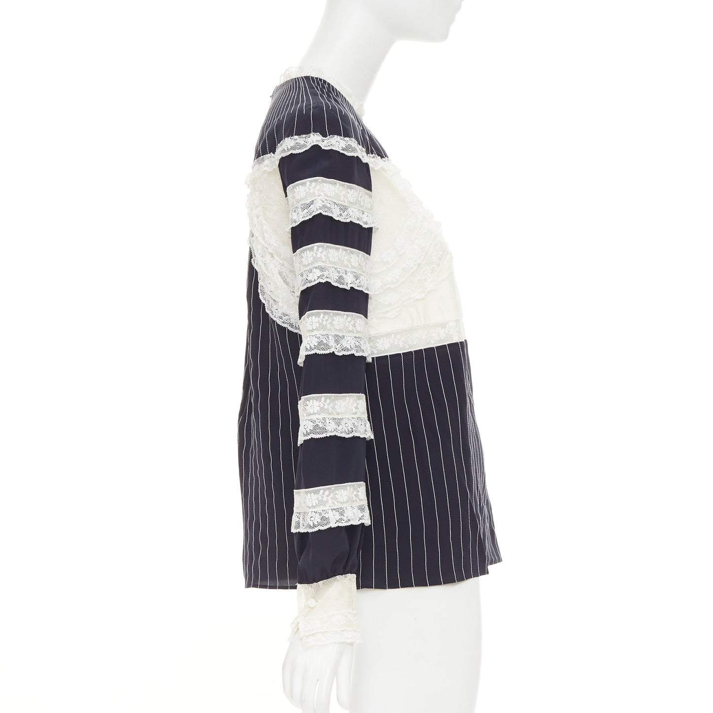 Women's Valentino silk pinstripe lace panelled top