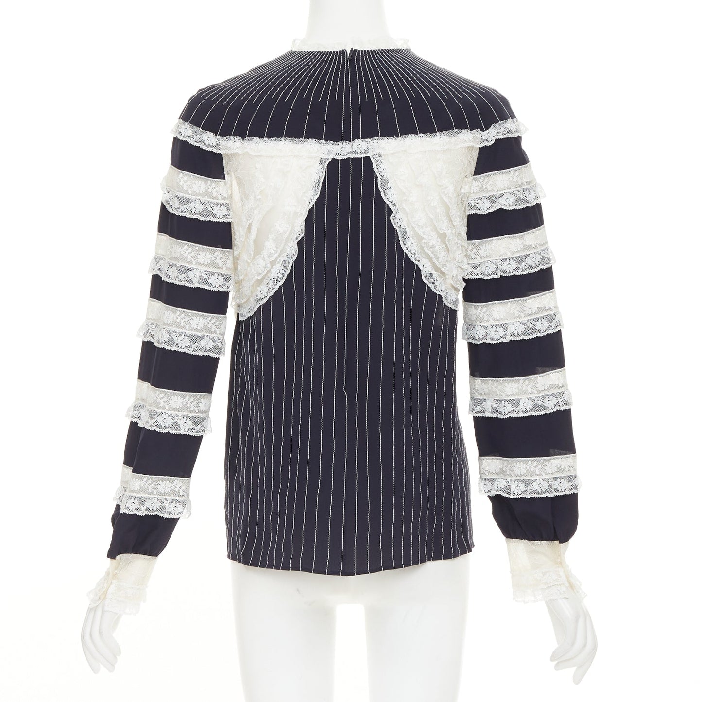 Women's Valentino silk pinstripe lace panelled top