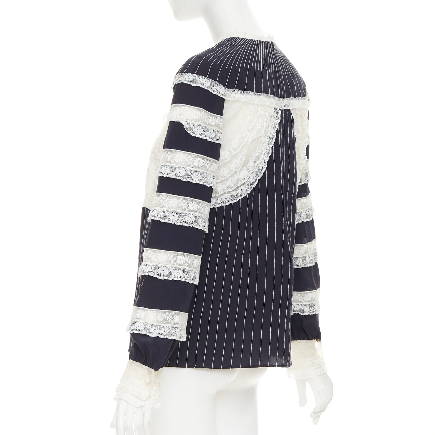 Women's Valentino silk pinstripe lace panelled top