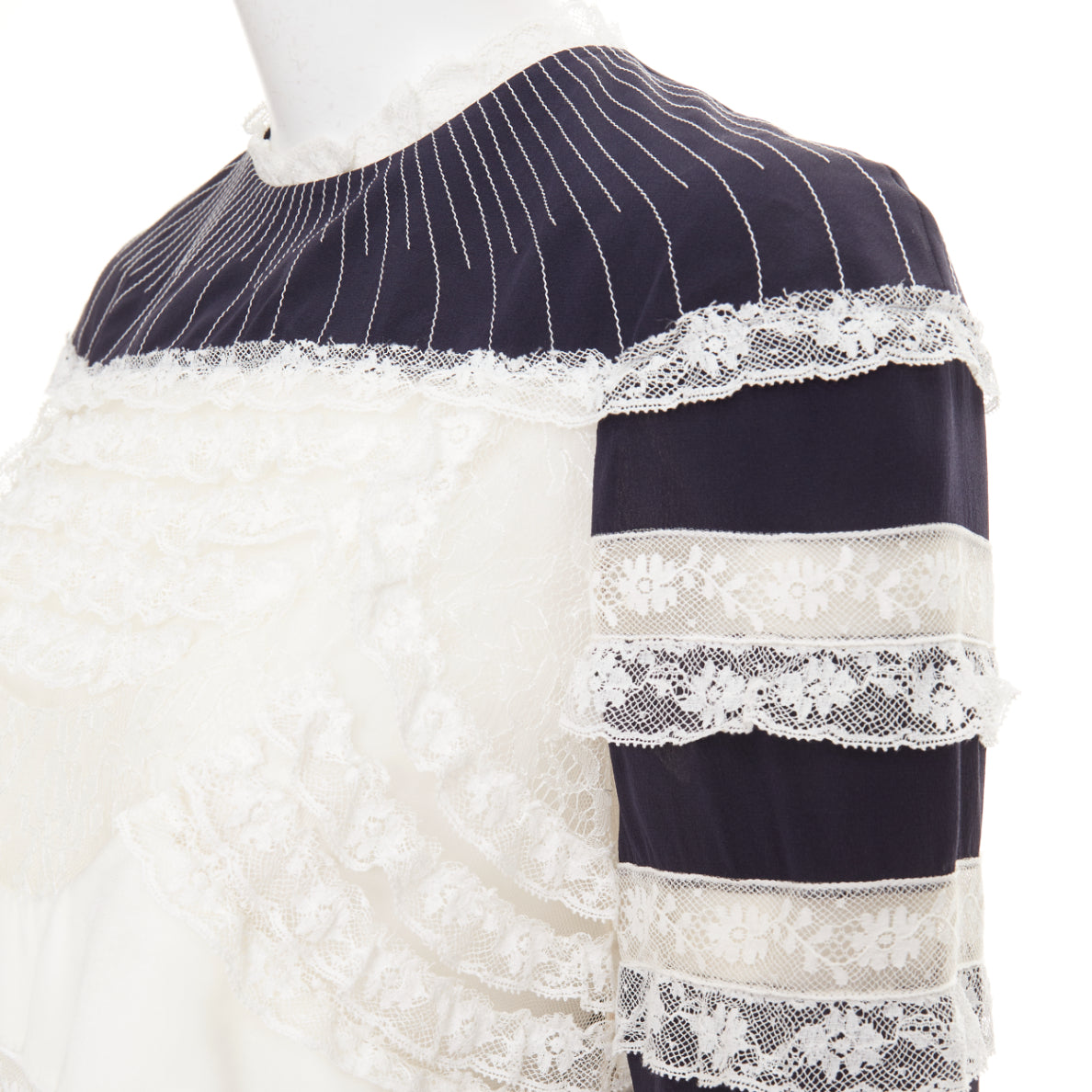 Women's Valentino silk pinstripe lace panelled top