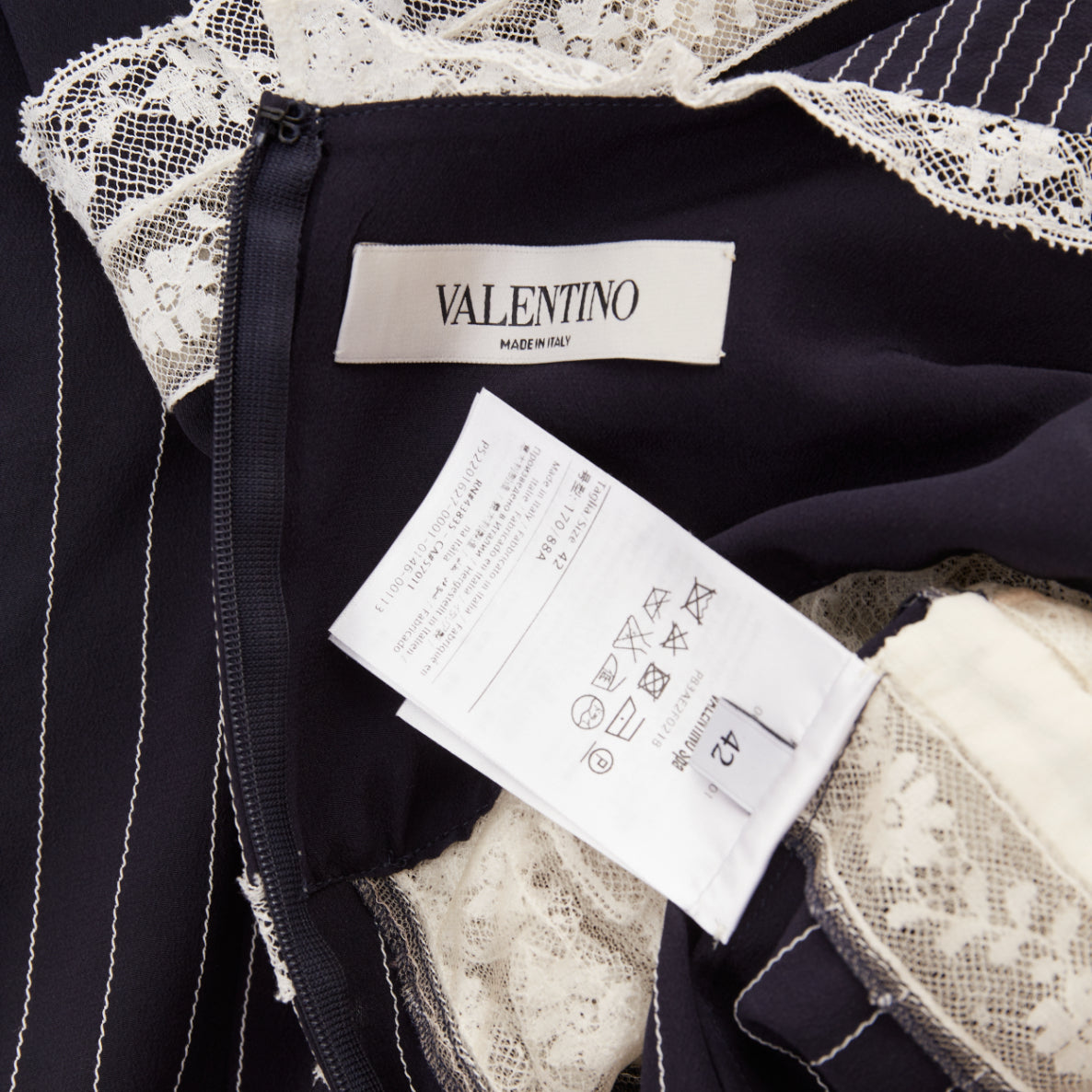 Women's Valentino silk pinstripe lace panelled top