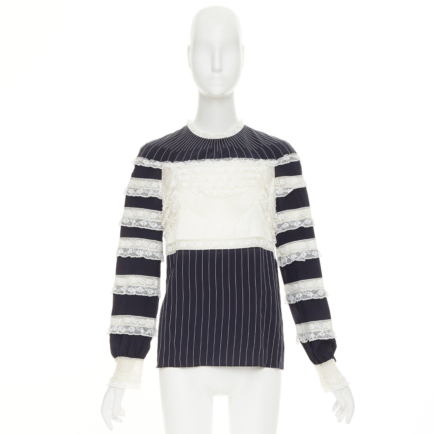 Women's Valentino silk pinstripe lace panelled top