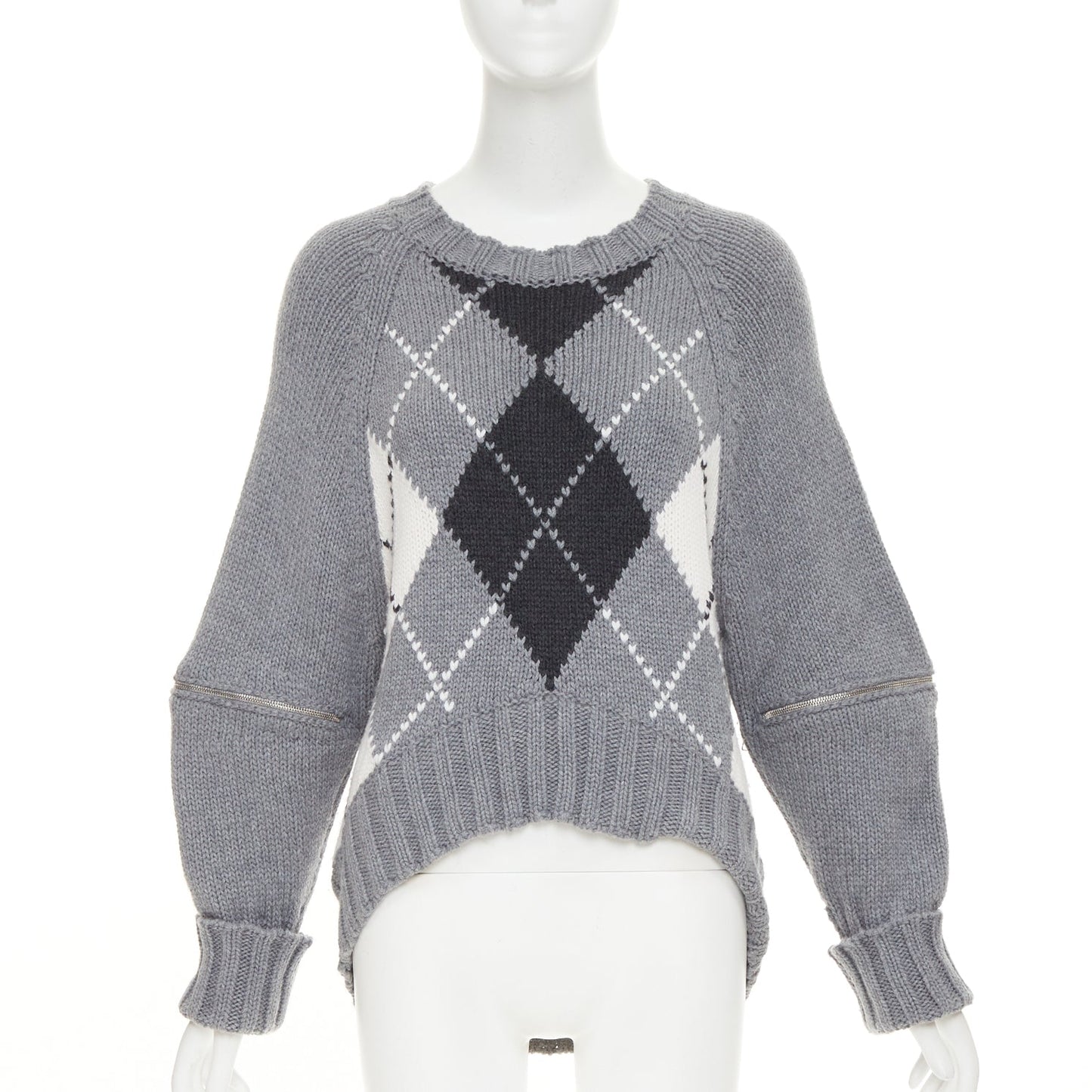 Women's Alexander McQueen wool argyle zipper trim sweater