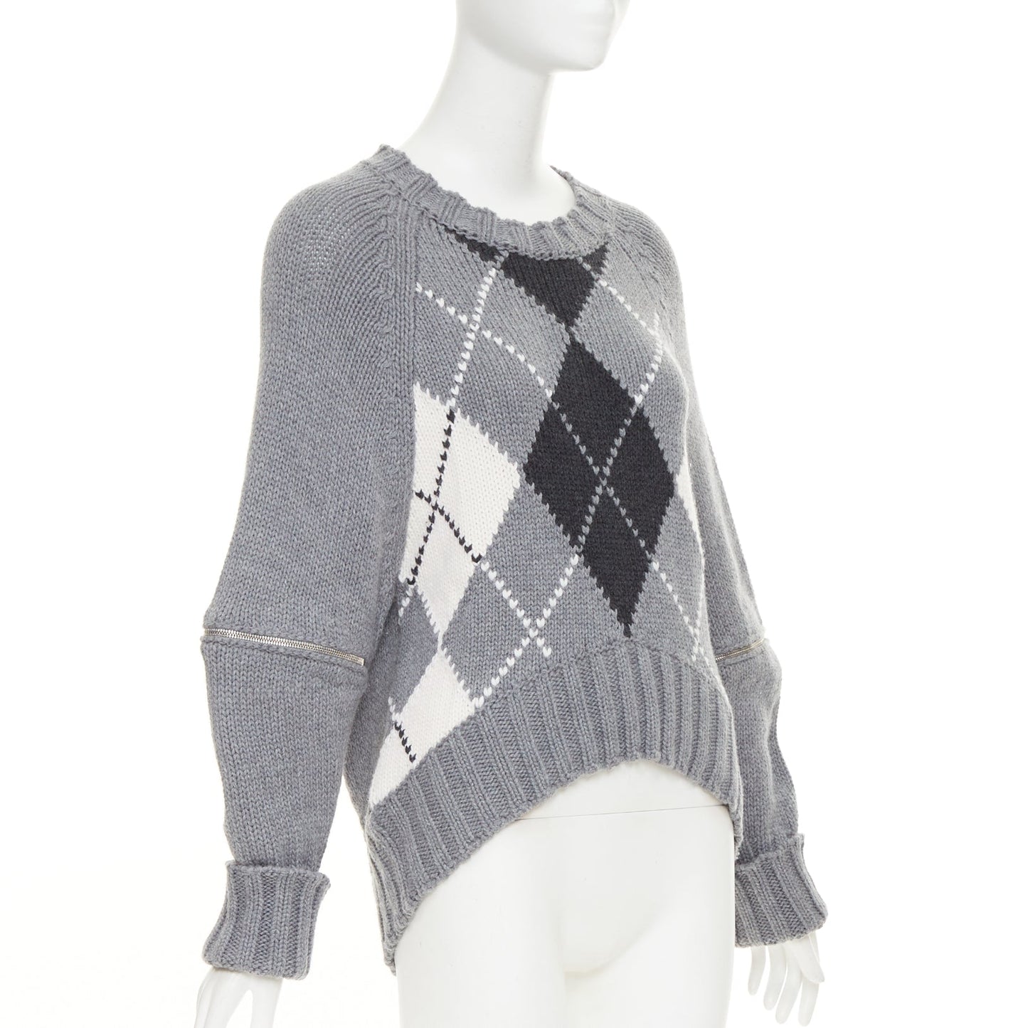 Women's Alexander McQueen wool argyle zipper trim sweater