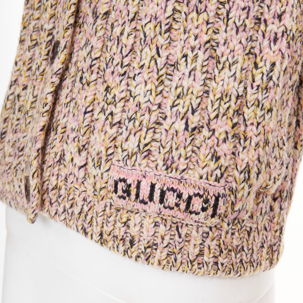 Women's Gucci cable wool knit logo patch cardigan