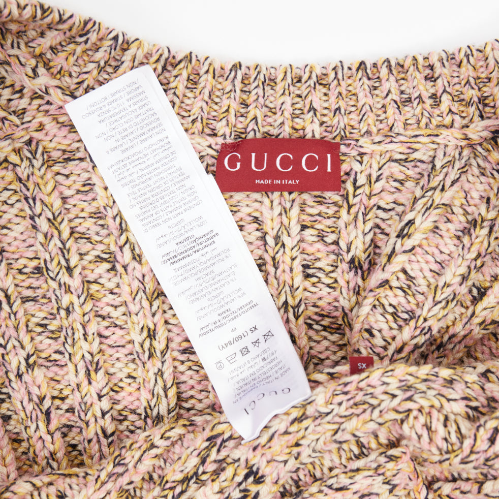 Women's Gucci cable wool knit logo patch cardigan