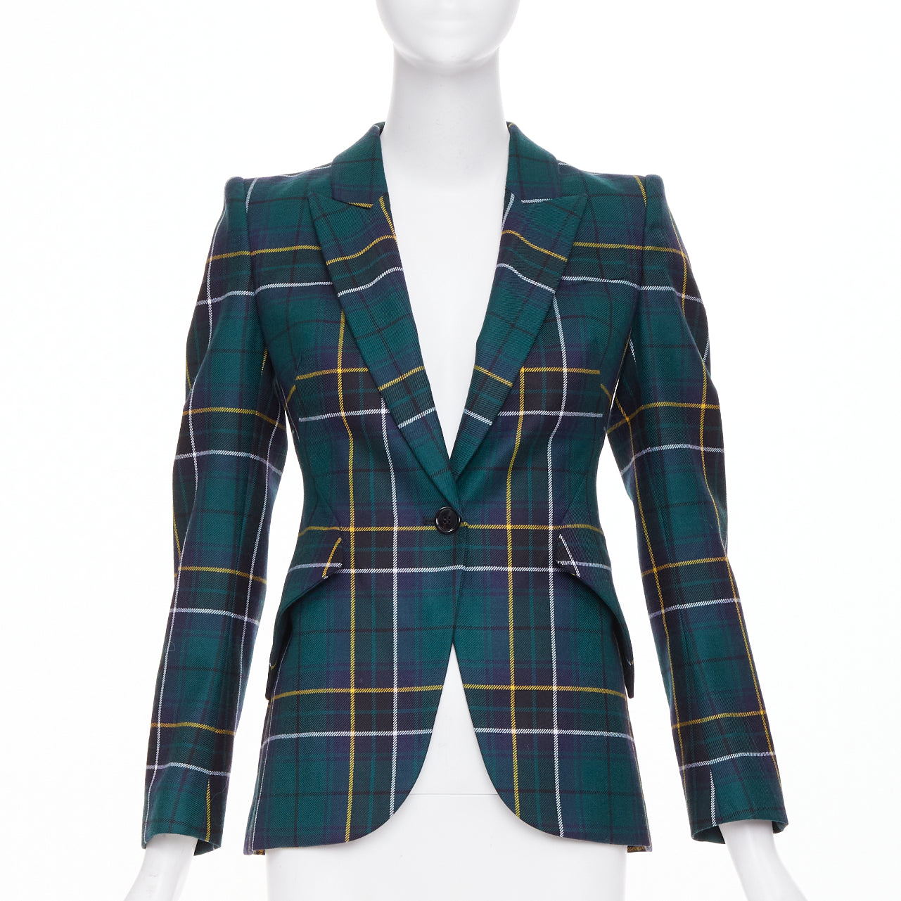Women's Alexander McQueen wool tartan pointed shoulder blazer